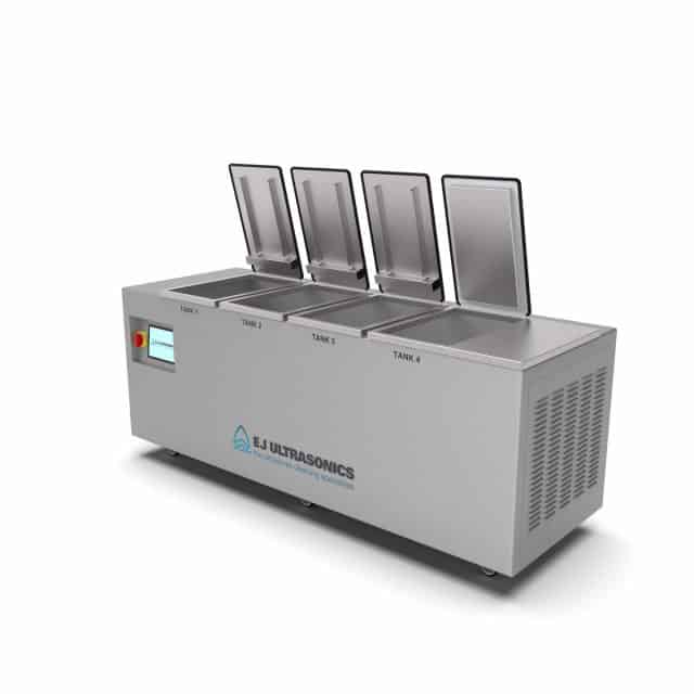 Multi-stage ultrasonic cleaning machines